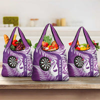 Personalised New Zealand Darts Grocery Bag Aotearoa Fern Mix Paua Shell Manaia - Purple