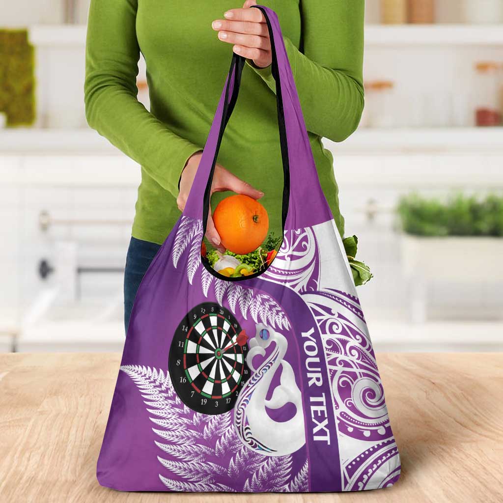 Personalised New Zealand Darts Grocery Bag Aotearoa Fern Mix Paua Shell Manaia - Purple