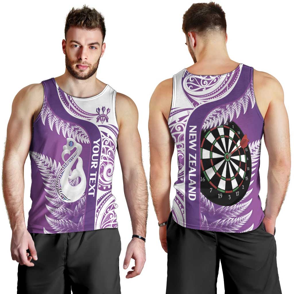 Personalised New Zealand Darts Men Tank Top Aotearoa Fern Mix Paua Shell Manaia - Purple