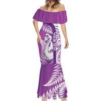 Personalised New Zealand Darts Mermaid Dress Aotearoa Fern Mix Paua Shell Manaia - Purple