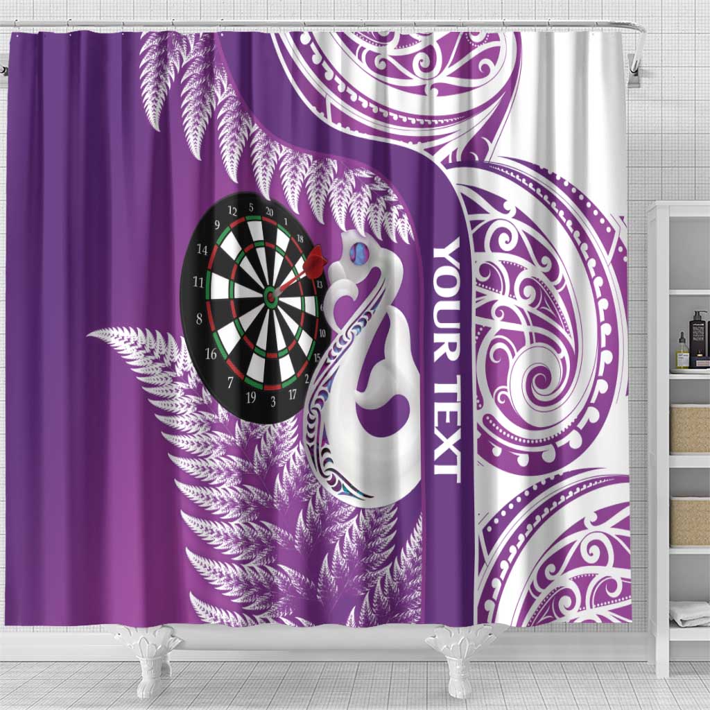 Personalised New Zealand Darts Shower Curtain Aotearoa Fern Mix Paua Shell Manaia - Purple
