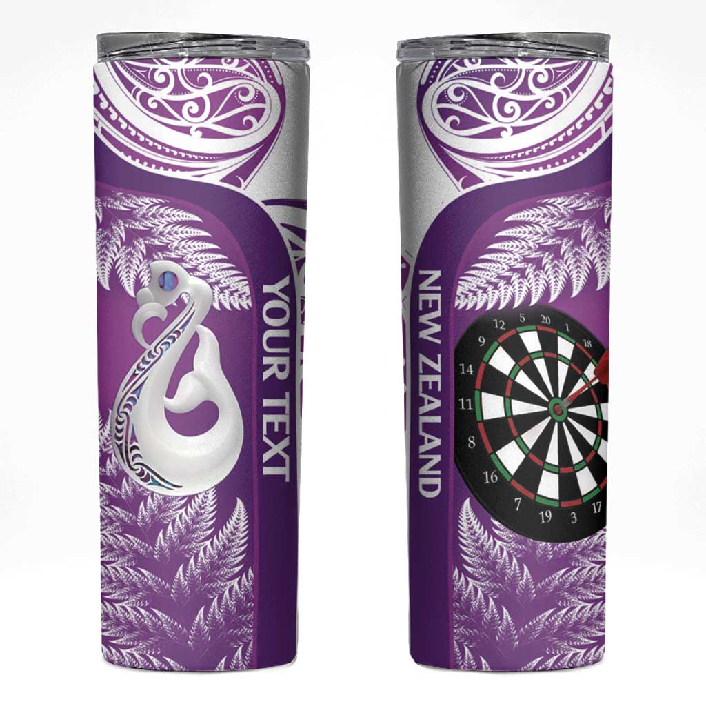 Personalised New Zealand Darts Skinny Tumbler Aotearoa Fern Mix Paua Shell Manaia - Purple