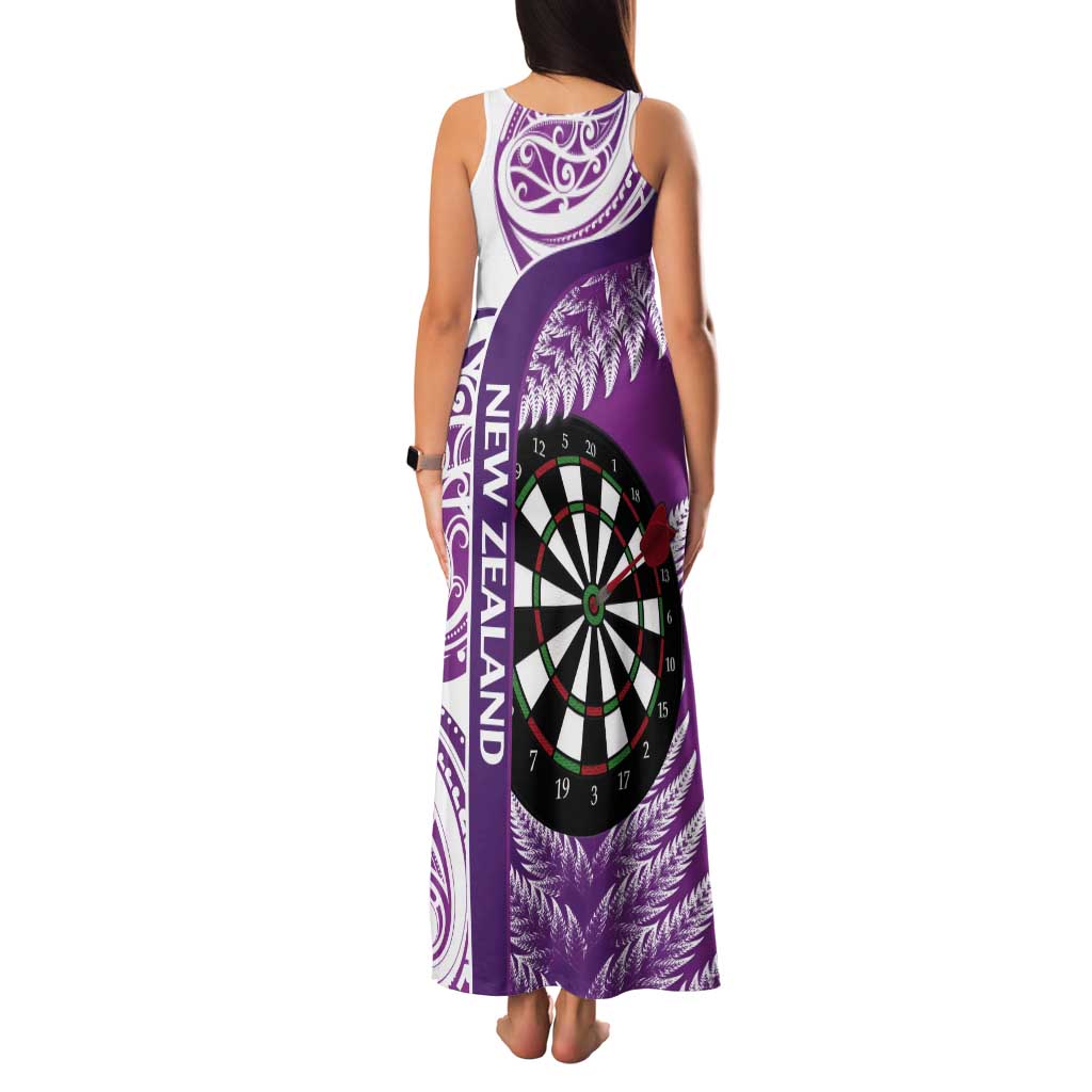 Personalised New Zealand Darts Tank Maxi Dress Aotearoa Fern Mix Paua Shell Manaia - Purple