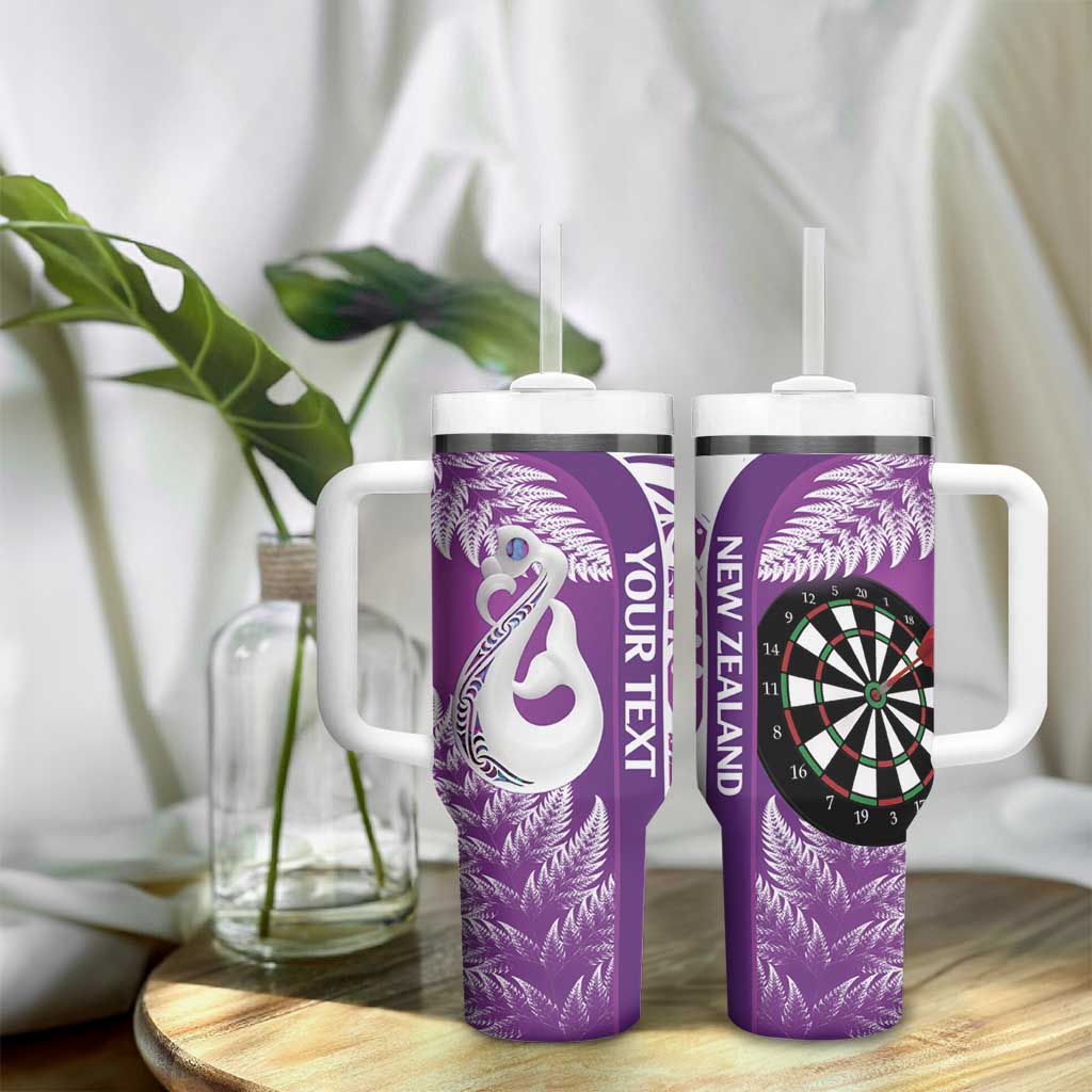 Personalised New Zealand Darts Tumbler With Handle Aotearoa Fern Mix Paua Shell Manaia - Purple
