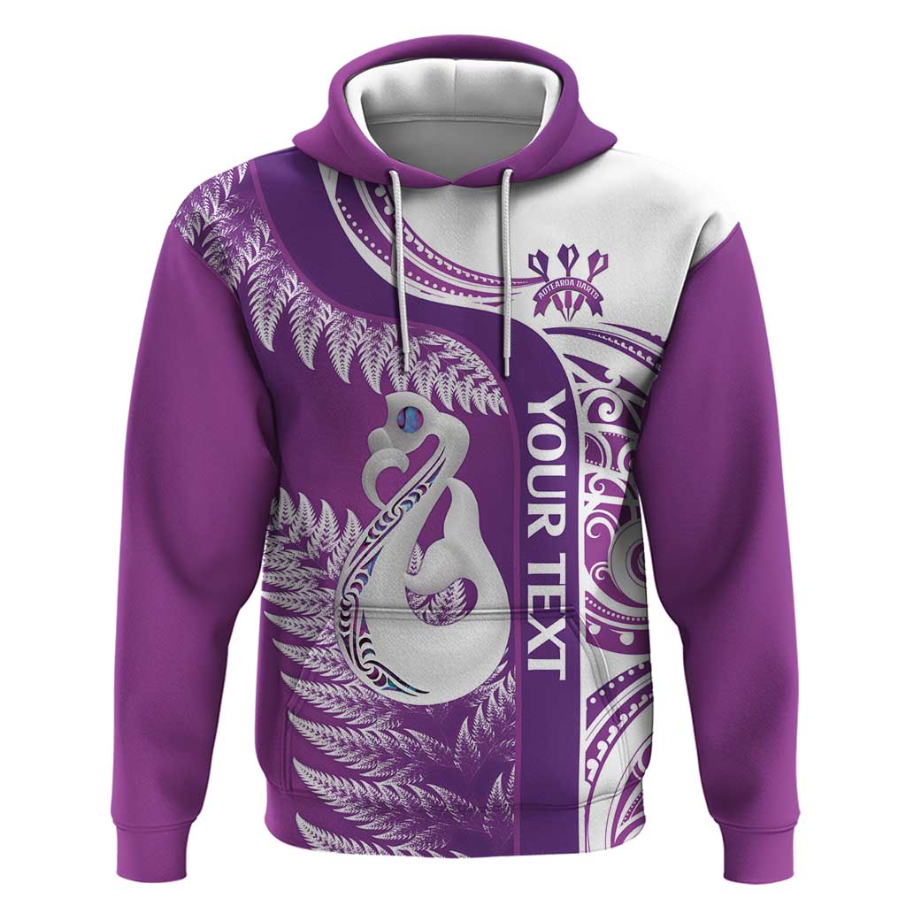 Personalised New Zealand Darts Zip Hoodie Aotearoa Fern Mix Paua Shell Manaia - Purple LT14 Pullover Hoodie Purple - Polynesian Pride
