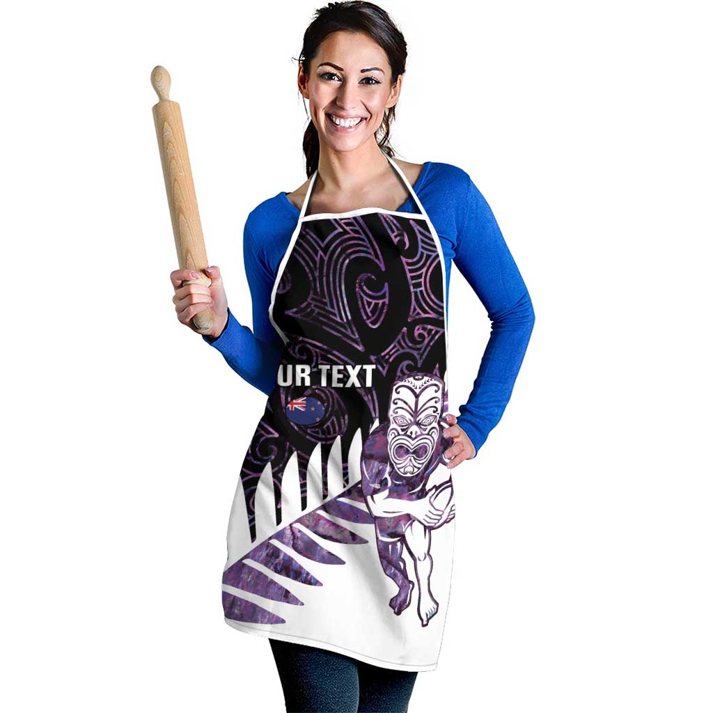 New Zealand Silver Fern Rugby Custom Apron Go All Black Purple Maori Paua Shell - Polynesian Pride