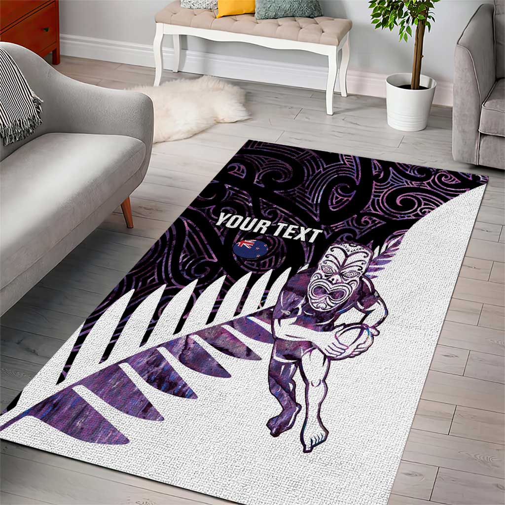 New Zealand Silver Fern Rugby Custom Area Rug Go All Black Purple Maori Paua Shell - Polynesian Pride