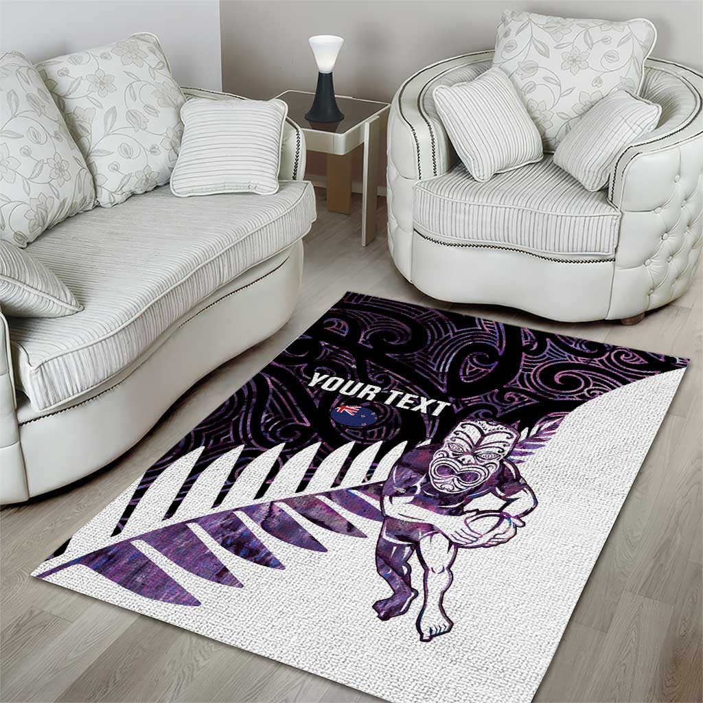 New Zealand Silver Fern Rugby Custom Area Rug Go All Black Purple Maori Paua Shell - Polynesian Pride