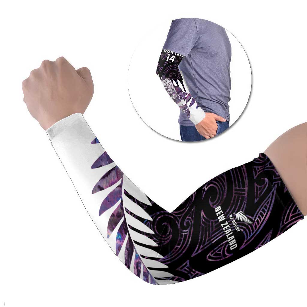 New Zealand Silver Fern Rugby Custom Arm Sleeves Go All Black Purple Maori Paua Shell - Polynesian Pride