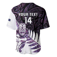 New Zealand Silver Fern Rugby Custom Baseball Jersey Go All Black Purple Maori Paua Shell - Polynesian Pride