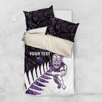 New Zealand Silver Fern Rugby Custom Bedding Set Go All Black Purple Maori Paua Shell - Polynesian Pride