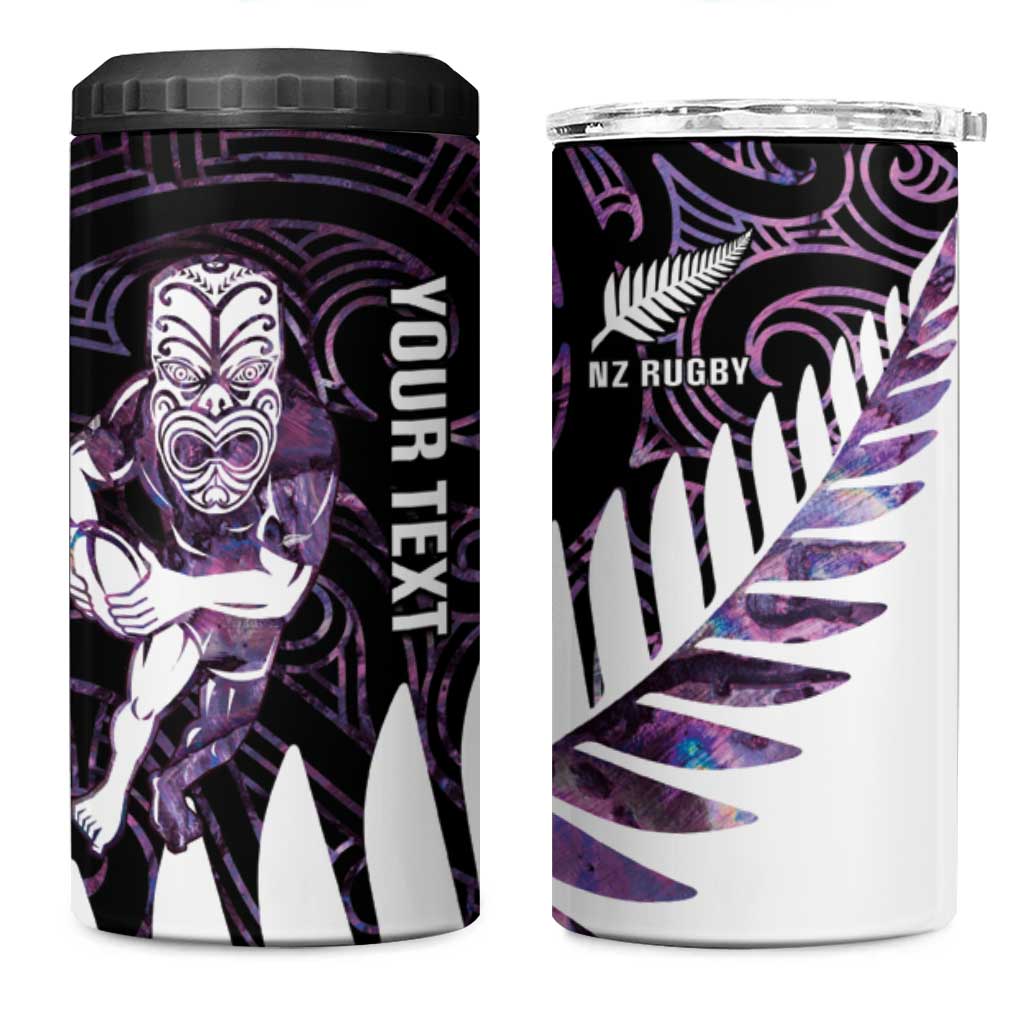 New Zealand Silver Fern Rugby Custom 4 in 1 Can Cooler Tumbler Go All Black Purple Maori Paua Shell - Polynesian Pride