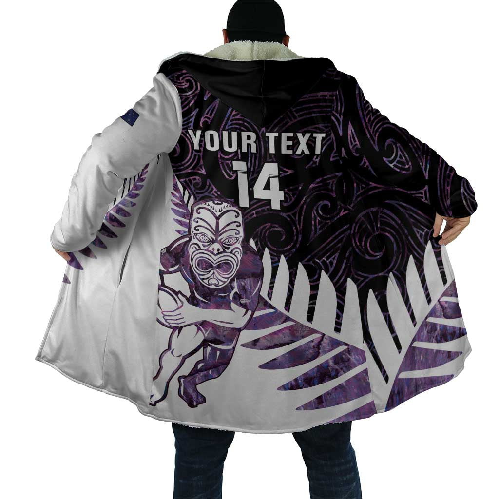 New Zealand Silver Fern Rugby Custom Cloak Go All Black Purple Maori Paua Shell - Polynesian Pride