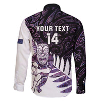 New Zealand Silver Fern Rugby Custom Family Matching Off The Shoulder Long Sleeve Dress and Hawaiian Shirt Go All Black Purple Maori Paua Shell - Polynesian Pride
