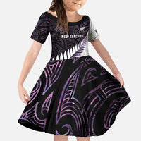 New Zealand Silver Fern Rugby Custom Family Matching Off Shoulder Maxi Dress and Hawaiian Shirt Go All Black Purple Maori Paua Shell - Polynesian Pride