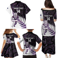 New Zealand Silver Fern Rugby Custom Family Matching Puletasi and Hawaiian Shirt Go All Black Purple Maori Paua Shell - Polynesian Pride