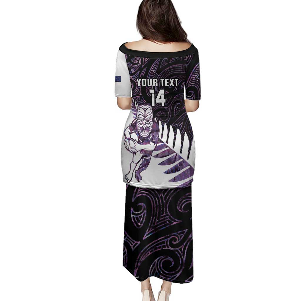 New Zealand Silver Fern Rugby Custom Family Matching Puletasi and Hawaiian Shirt Go All Black Purple Maori Paua Shell - Polynesian Pride