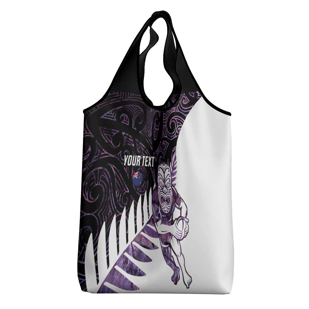 New Zealand Silver Fern Rugby Custom Grocery Bag Go All Black Purple Maori Paua Shell - Polynesian Pride