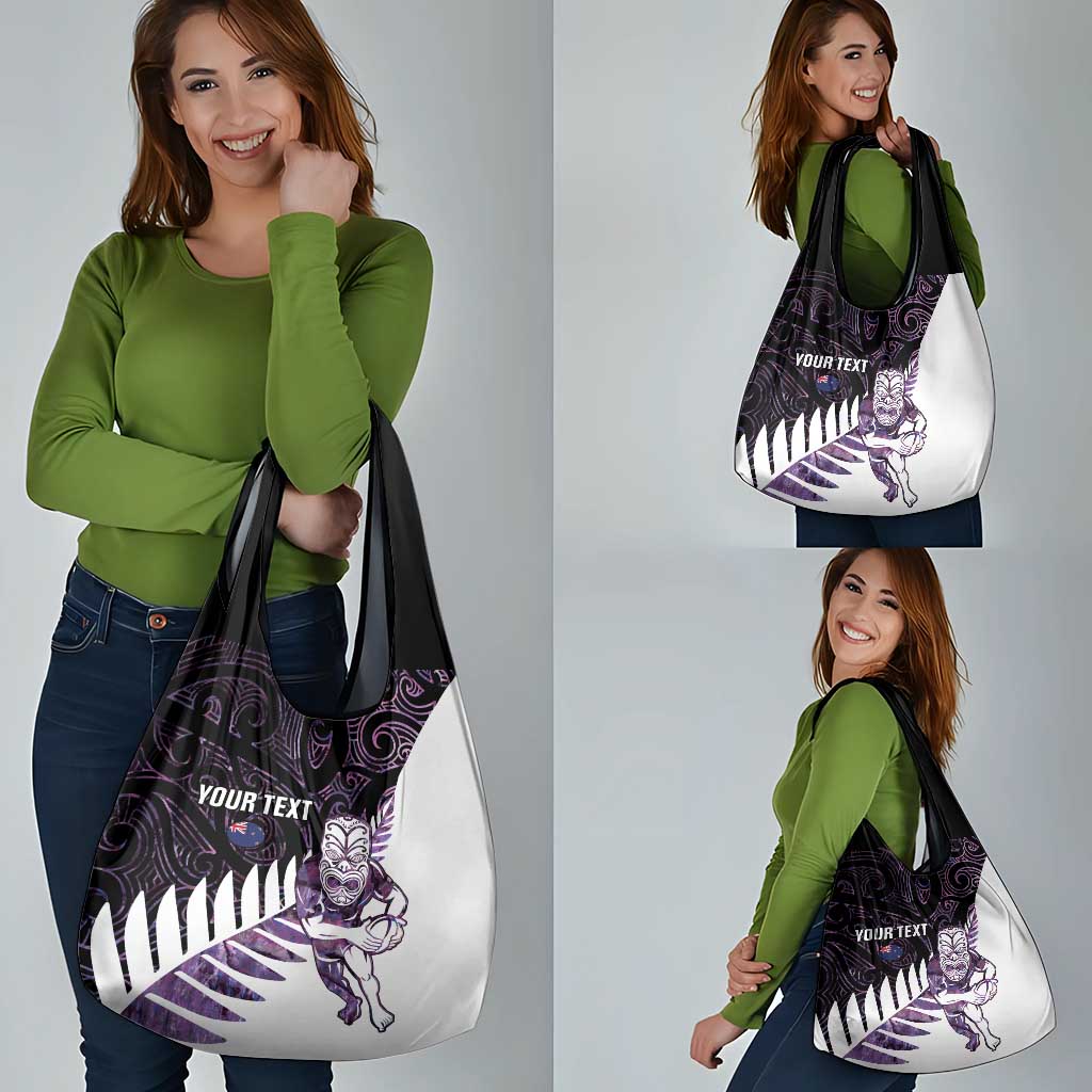 New Zealand Silver Fern Rugby Custom Grocery Bag Go All Black Purple Maori Paua Shell - Polynesian Pride