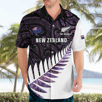 New Zealand Silver Fern Rugby Custom Hawaiian Shirt Go All Black Purple Maori Paua Shell - Polynesian Pride