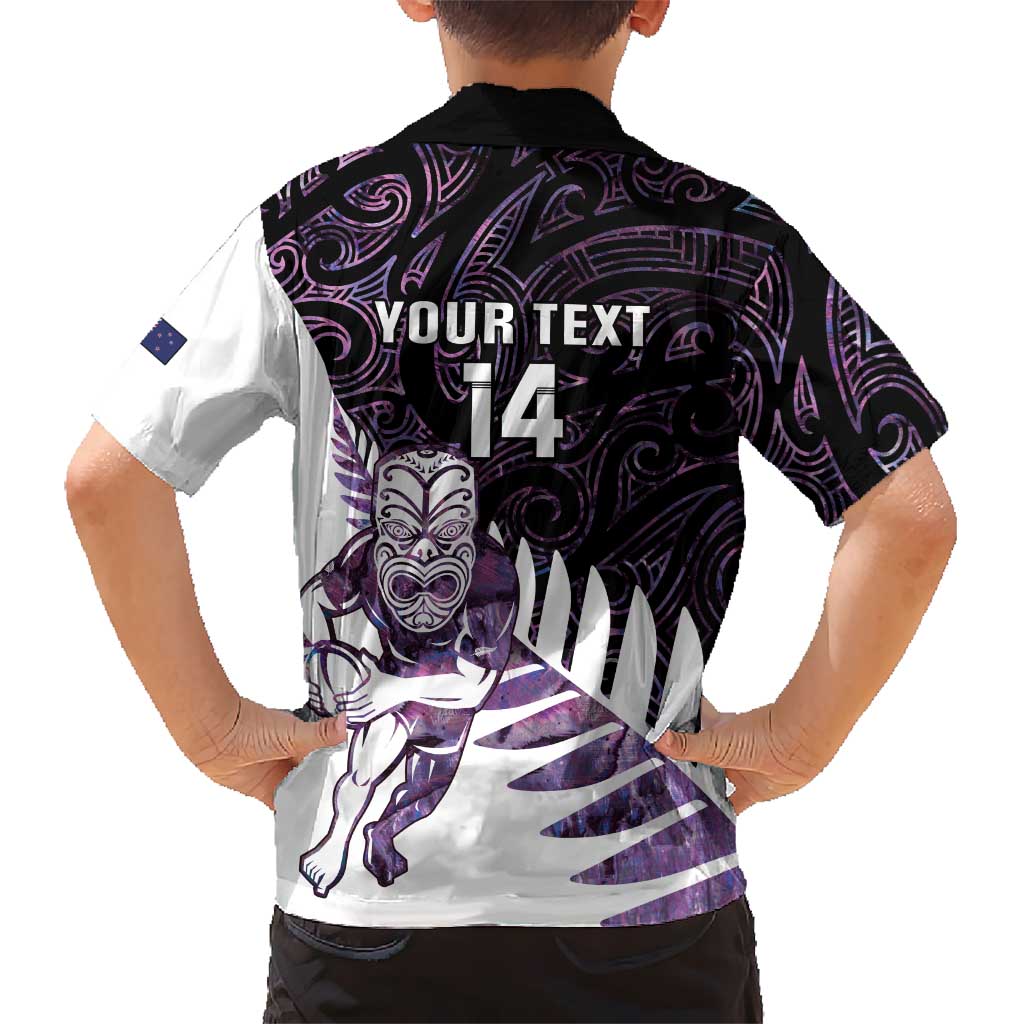 New Zealand Silver Fern Rugby Custom Hawaiian Shirt Go All Black Purple Maori Paua Shell - Polynesian Pride