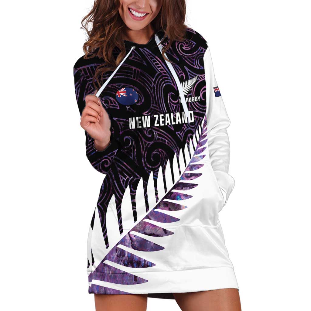 New Zealand Silver Fern Rugby Custom Hoodie Dress Go All Black Purple Maori Paua Shell - Polynesian Pride