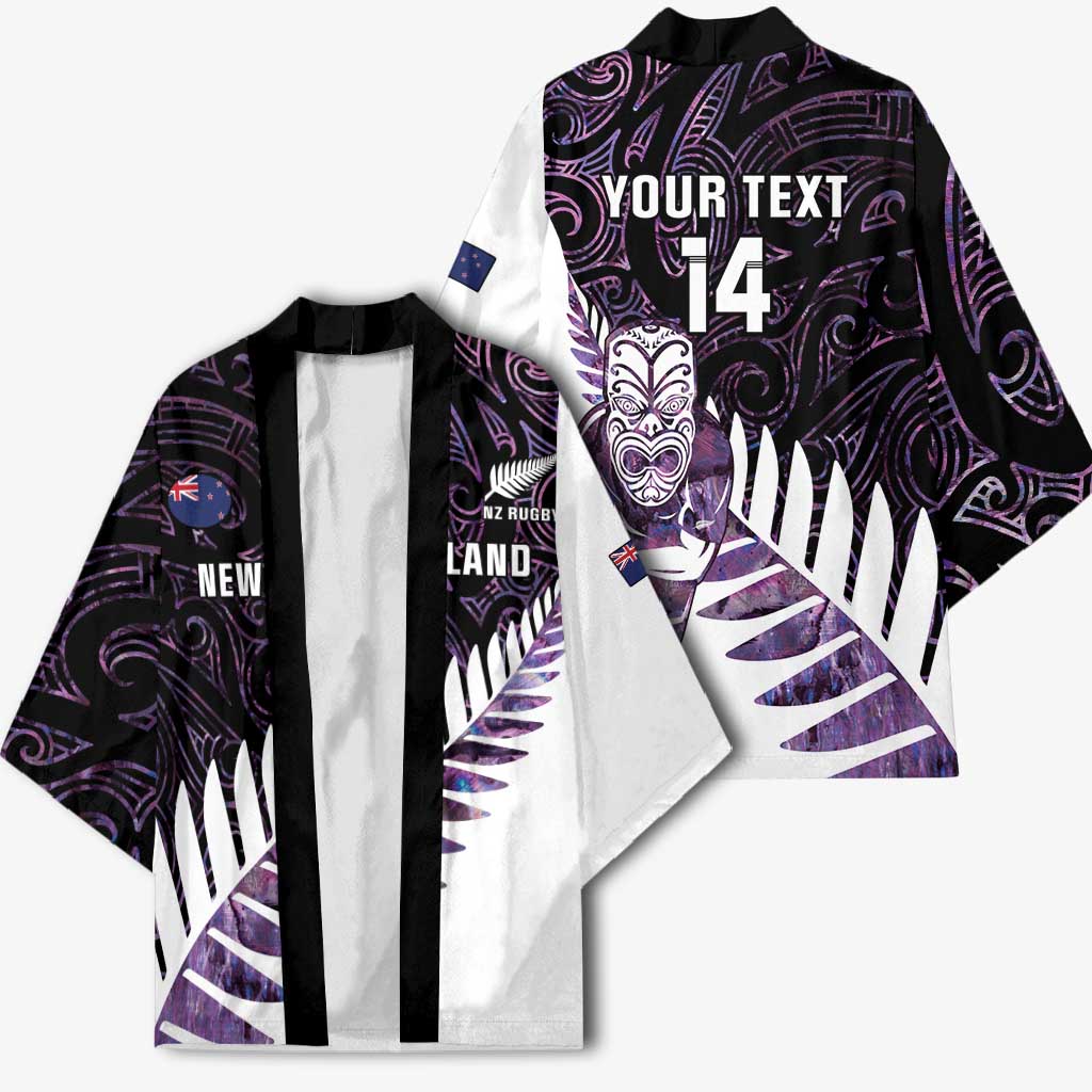 New Zealand Silver Fern Rugby Custom Kimono Go All Black Purple Maori Paua Shell - Polynesian Pride