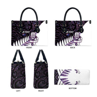 New Zealand Silver Fern Rugby Custom Leather Bag Go All Black Purple Maori Paua Shell - Polynesian Pride