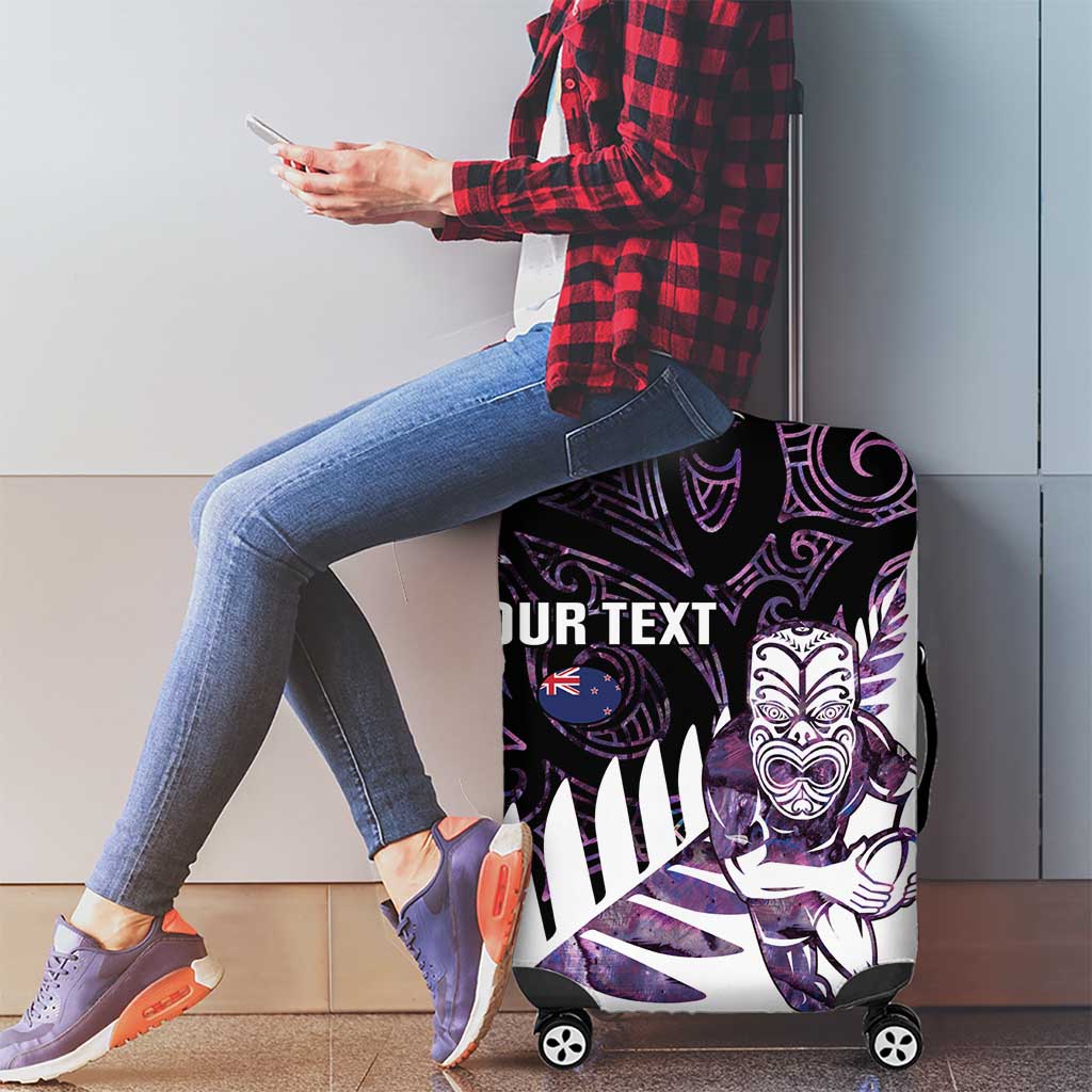 New Zealand Silver Fern Rugby Custom Luggage Cover Go All Black Purple Maori Paua Shell - Polynesian Pride