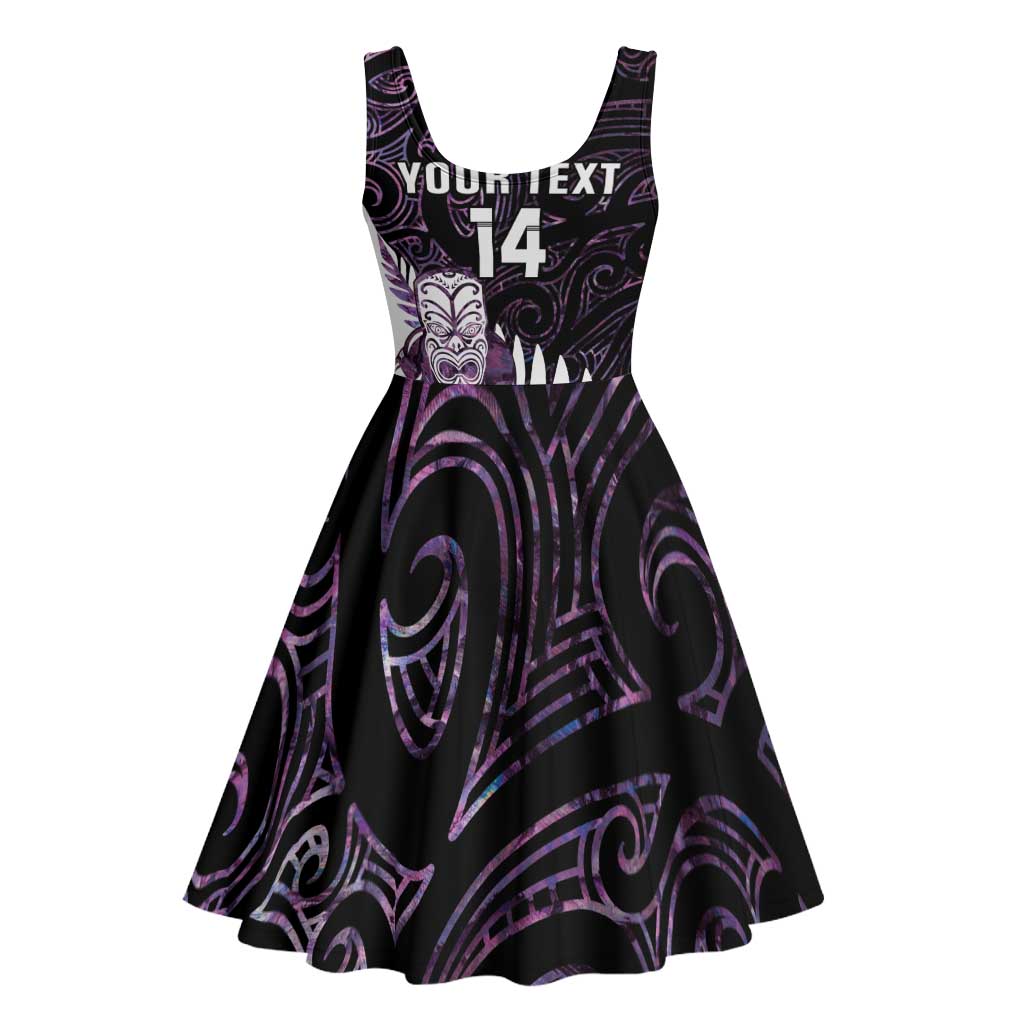 New Zealand Silver Fern Rugby Custom Midi Dress Go All Black Purple Maori Paua Shell - Polynesian Pride
