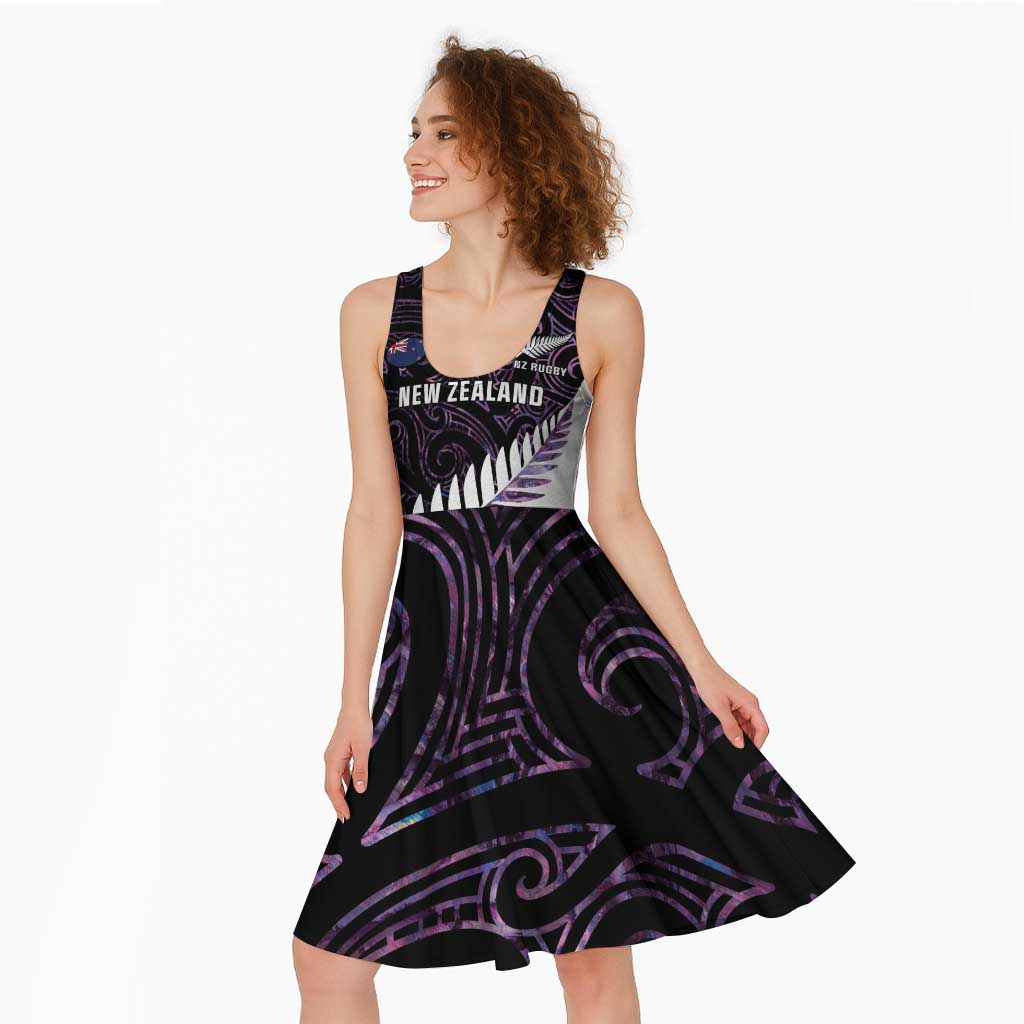 New Zealand Silver Fern Rugby Custom Midi Dress Go All Black Purple Maori Paua Shell - Polynesian Pride