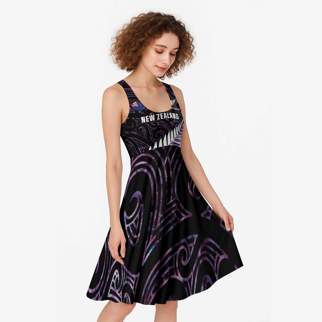 New Zealand Silver Fern Rugby Custom Midi Dress Go All Black Purple Maori Paua Shell - Polynesian Pride