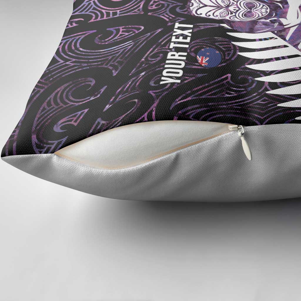 New Zealand Silver Fern Rugby Custom Pillow Cover Go All Black Purple Maori Paua Shell - Polynesian Pride