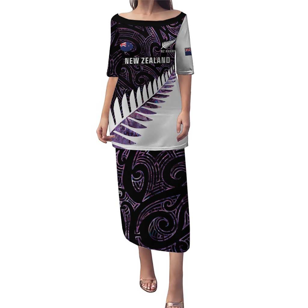 New Zealand Silver Fern Rugby Custom Puletasi Go All Black Purple Maori Paua Shell - Polynesian Pride