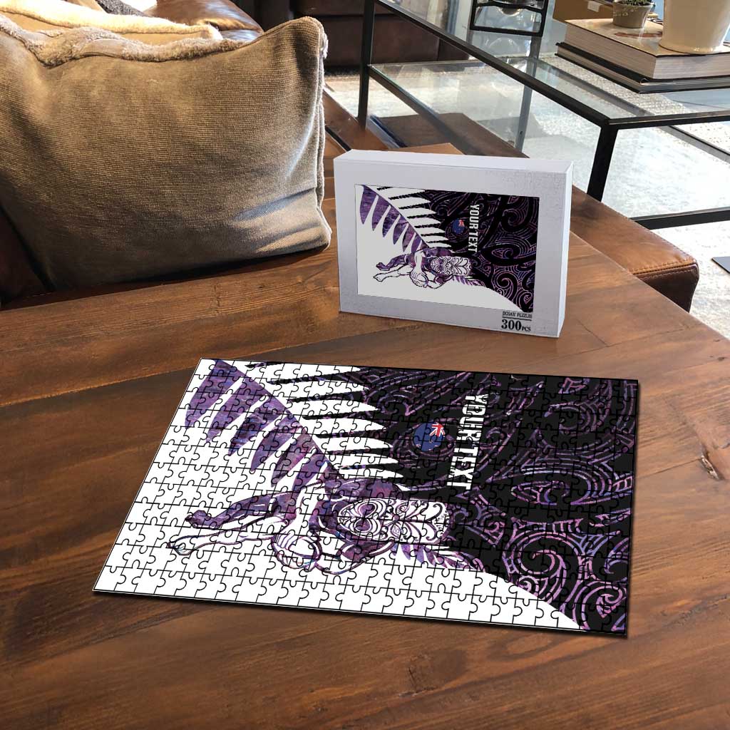 New Zealand Silver Fern Rugby Custom Puzzle Go All Black Purple Maori Paua Shell - Polynesian Pride