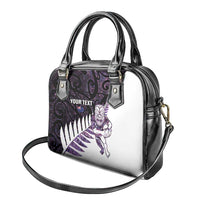 New Zealand Silver Fern Rugby Custom Shoulder Handbag Go All Black Purple Maori Paua Shell - Polynesian Pride