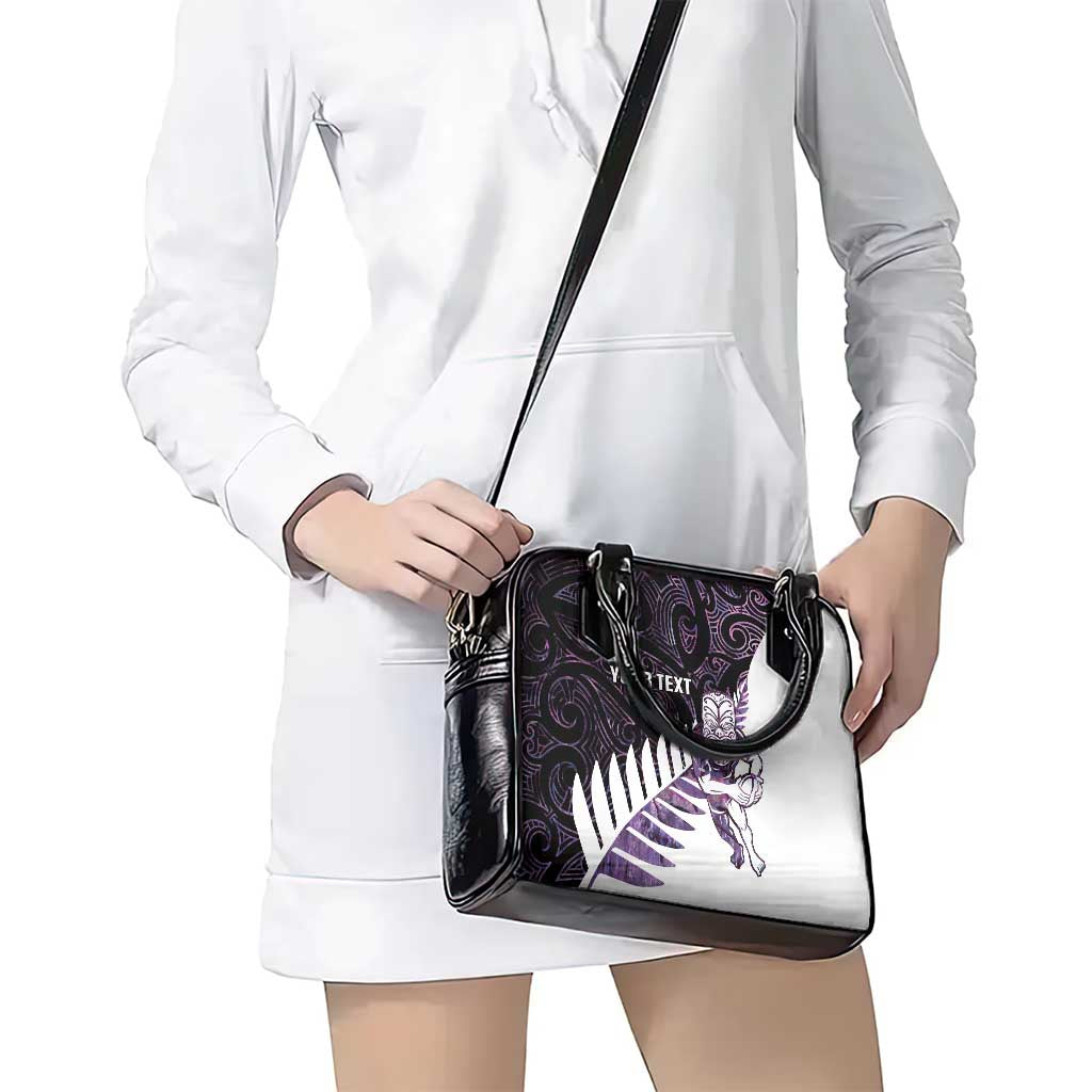 New Zealand Silver Fern Rugby Custom Shoulder Handbag Go All Black Purple Maori Paua Shell - Polynesian Pride
