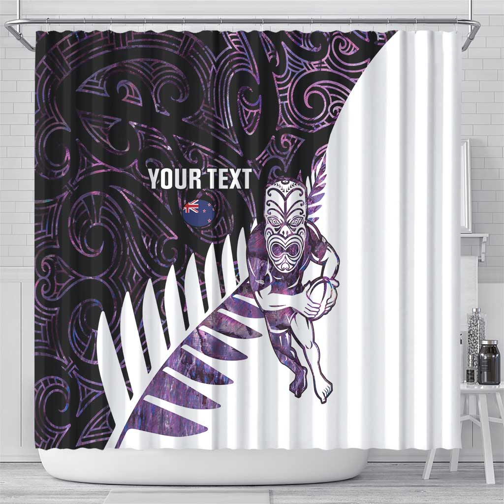 New Zealand Silver Fern Rugby Custom Shower Curtain Go All Black Purple Maori Paua Shell - Polynesian Pride