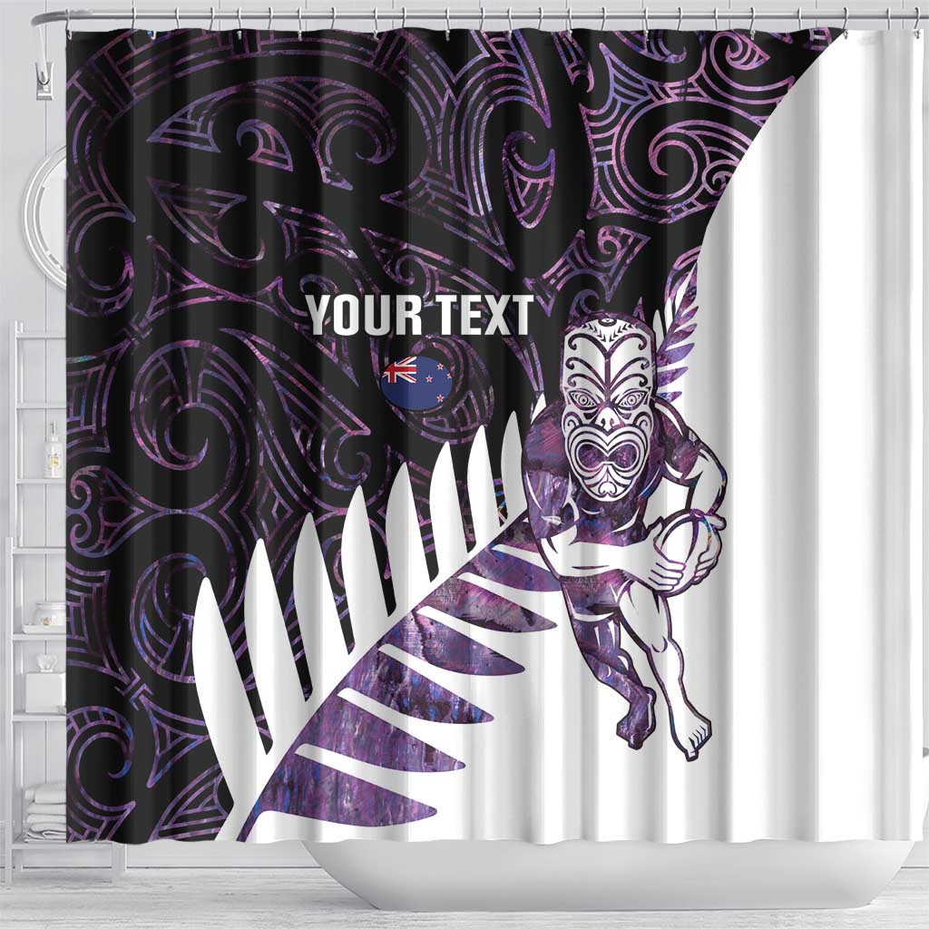 New Zealand Silver Fern Rugby Custom Shower Curtain Go All Black Purple Maori Paua Shell - Polynesian Pride