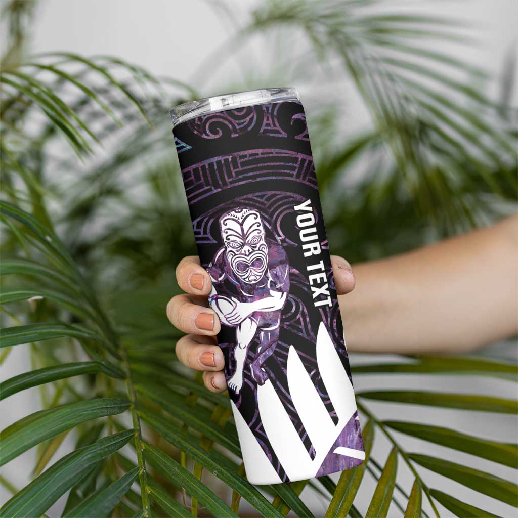 New Zealand Silver Fern Rugby Custom Skinny Tumbler Go All Black Purple Maori Paua Shell - Polynesian Pride