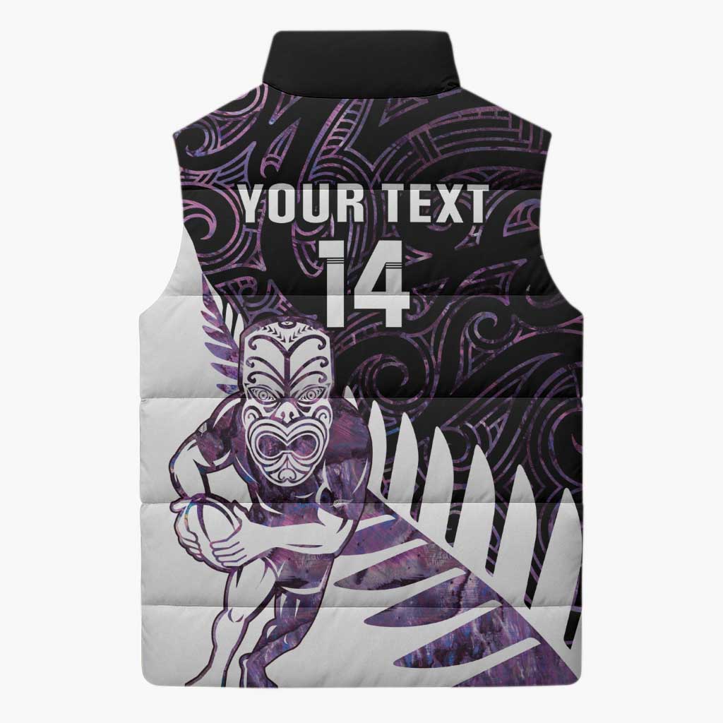New Zealand Silver Fern Rugby Custom Sleeveless Puffer Jacket Go All Black Purple Maori Paua Shell - Polynesian Pride