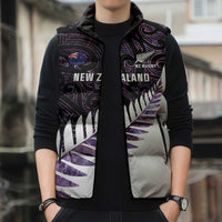 New Zealand Silver Fern Rugby Custom Sleeveless Puffer Jacket Go All Black Purple Maori Paua Shell - Polynesian Pride
