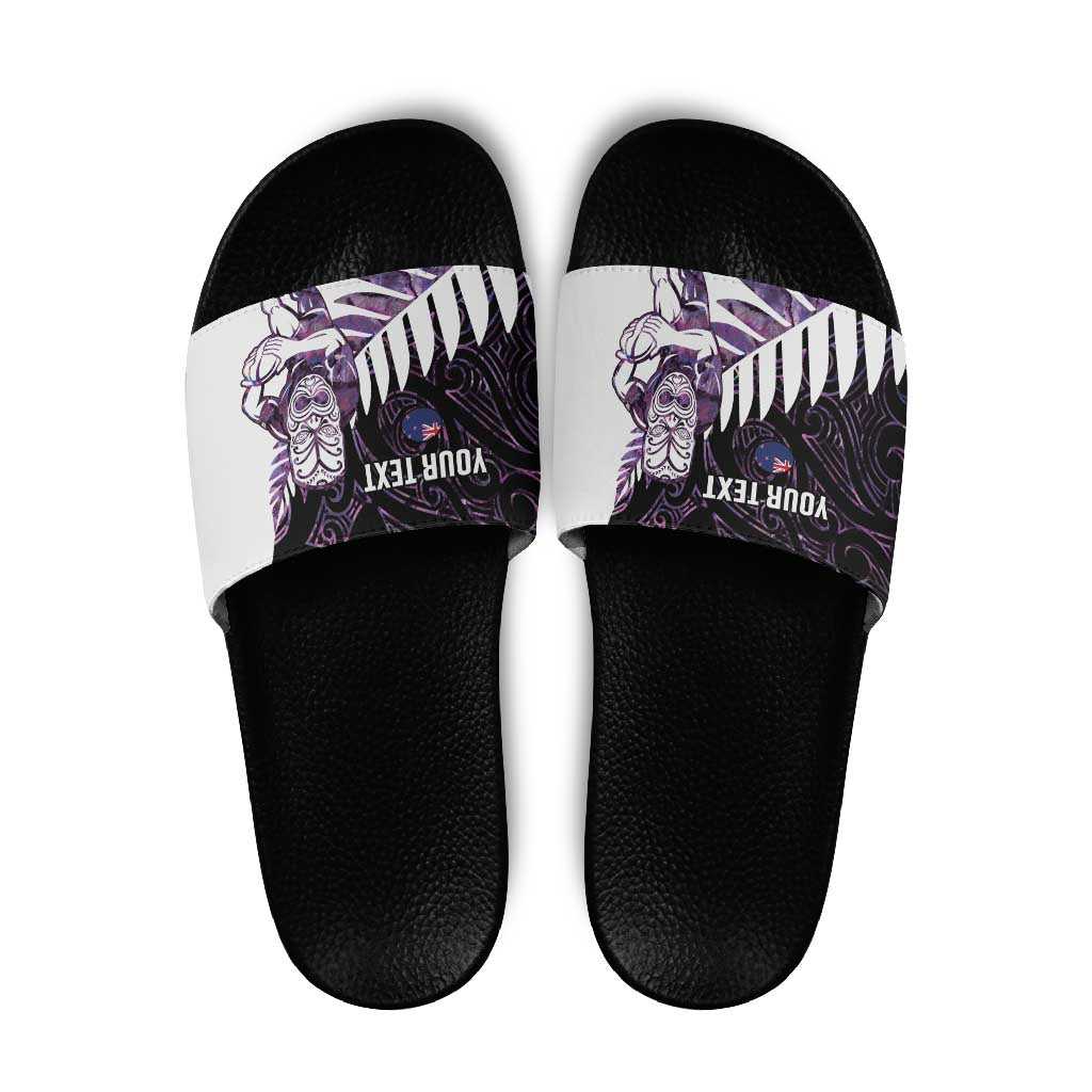 New Zealand Silver Fern Rugby Custom Slide Sandals Go All Black Purple Maori Paua Shell - Polynesian Pride