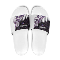 New Zealand Silver Fern Rugby Custom Slide Sandals Go All Black Purple Maori Paua Shell - Polynesian Pride