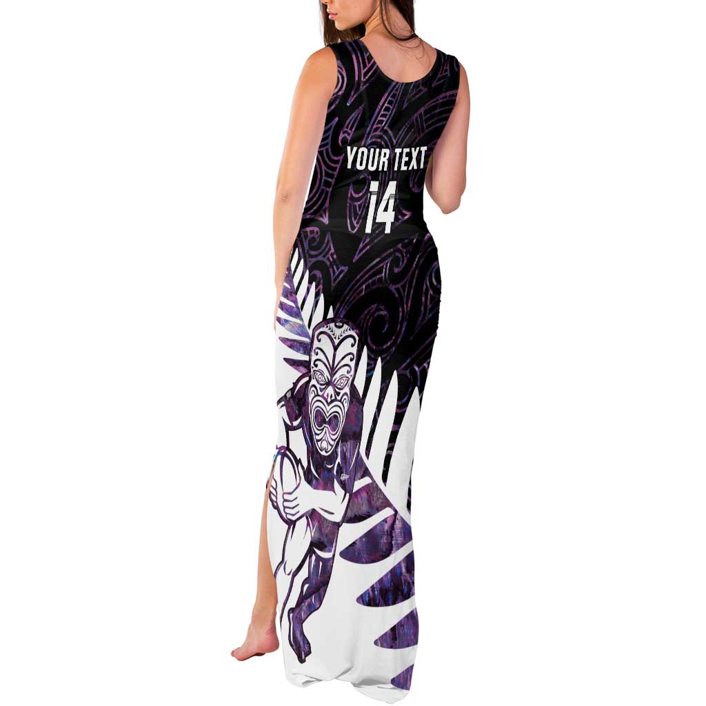 New Zealand Silver Fern Rugby Custom Tank Maxi Dress Go All Black Purple Maori Paua Shell - Polynesian Pride