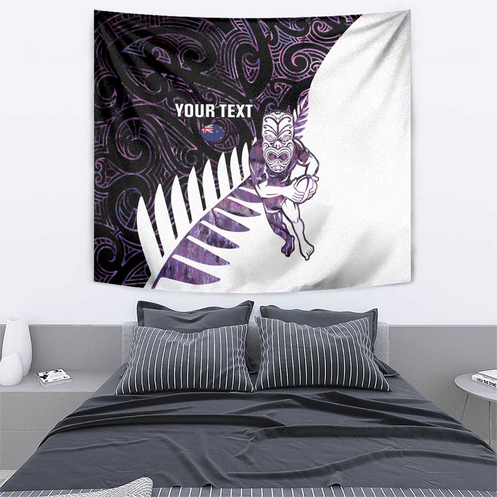 New Zealand Silver Fern Rugby Custom Tapestry Go All Black Purple Maori Paua Shell - Polynesian Pride