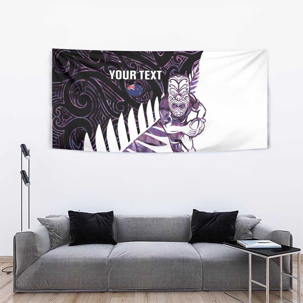New Zealand Silver Fern Rugby Custom Tapestry Go All Black Purple Maori Paua Shell - Polynesian Pride