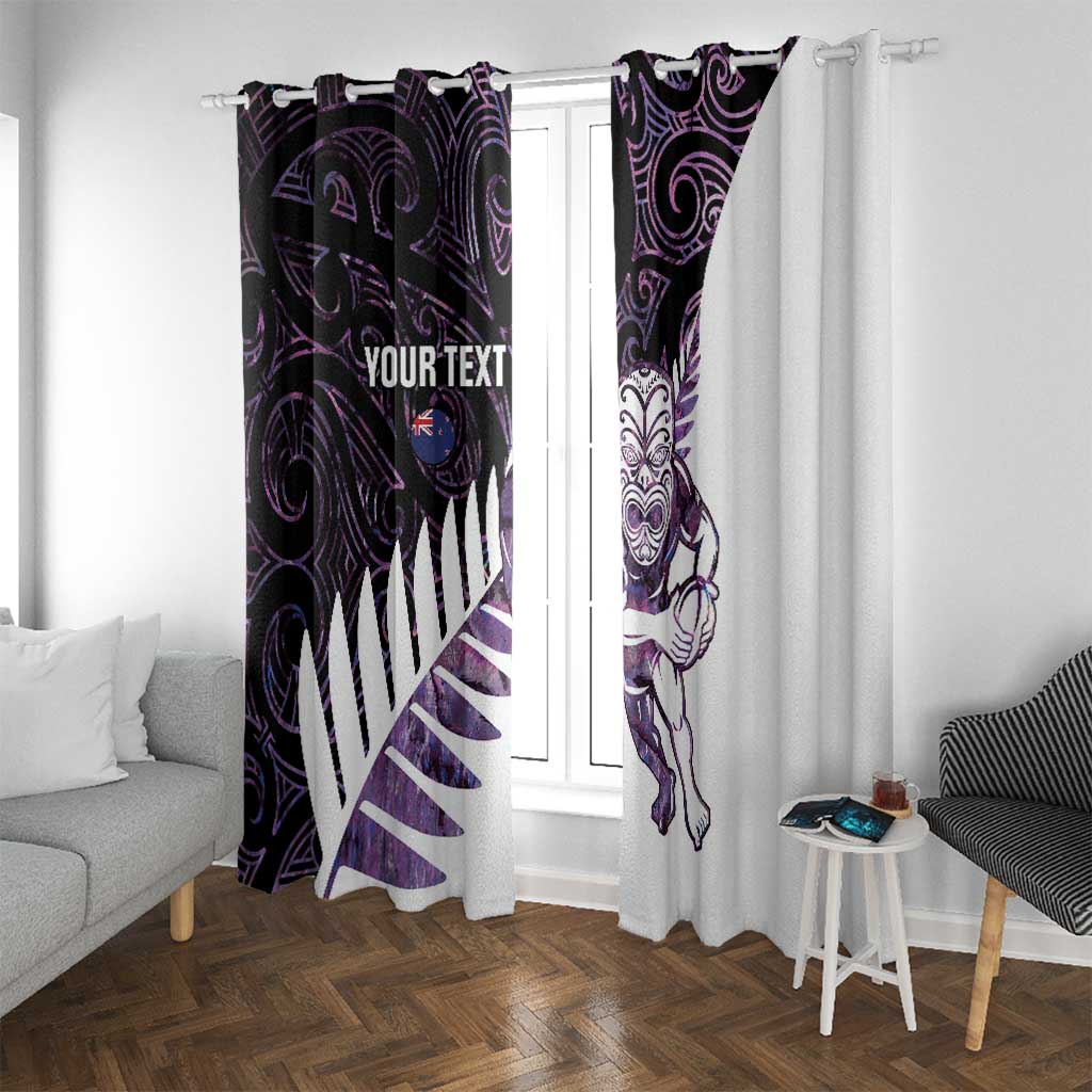 New Zealand Silver Fern Rugby Custom Window Curtain Go All Black Purple Maori Paua Shell - Polynesian Pride