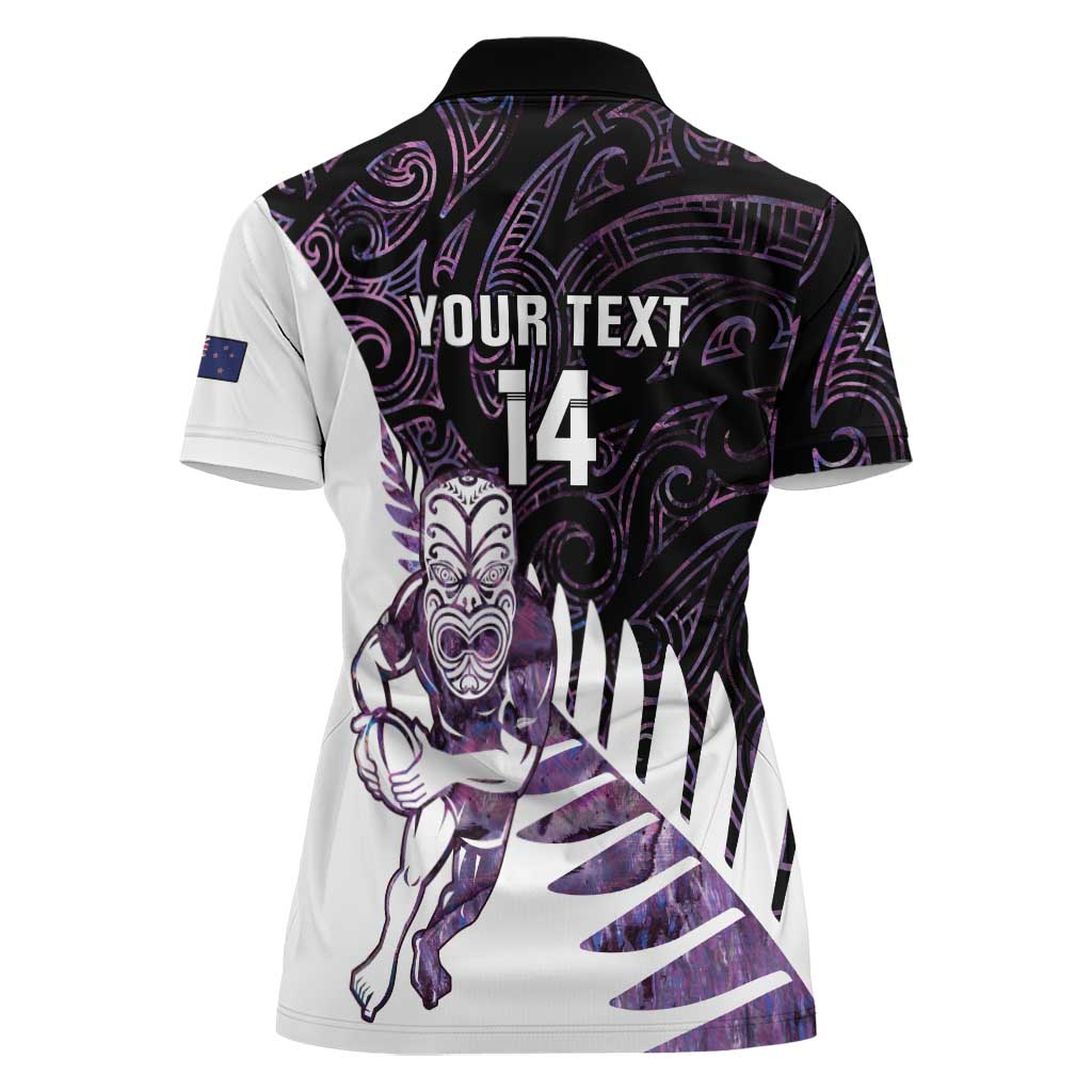 New Zealand Silver Fern Rugby Custom Women Polo Shirt Go All Black Purple Maori Paua Shell - Polynesian Pride