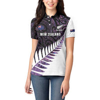 New Zealand Silver Fern Rugby Custom Women Polo Shirt Go All Black Purple Maori Paua Shell - Polynesian Pride